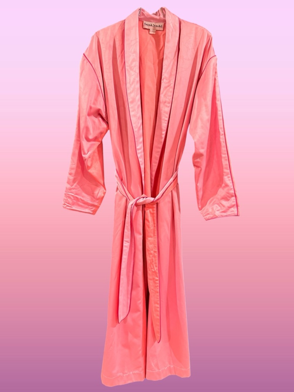 Vintage Fernando Sanchez  Pink Long Women's Robe Color Block Soft Satin
